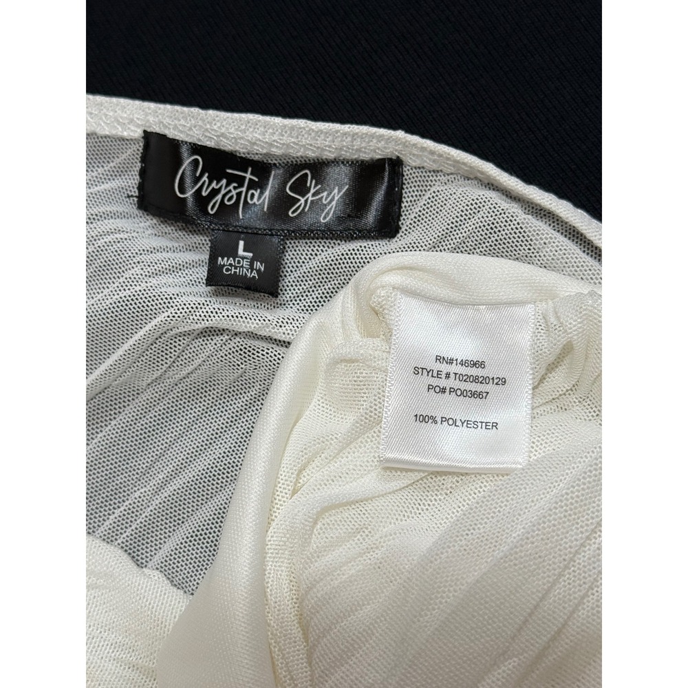 Crystal Sky Women's One Shoulder Ruffle Ruched‎ Mesh Top Cream Size L - Picture 4 of 9